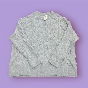Aerie Gray Crew Neck Cable Knit Sweater